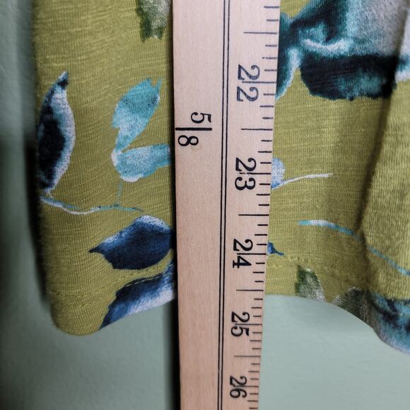 J Jill Green Floral Top Small Petite T-Shirt Round Neck Long Sleeve Casual - Picture 5 of 6